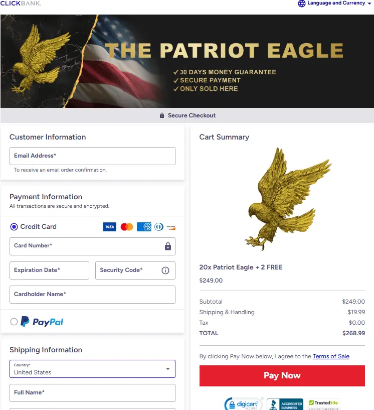 the patriot eagle order page